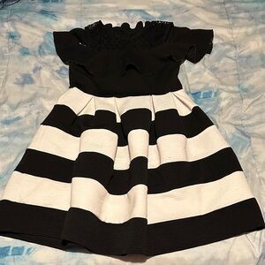 Knitworks Black and White Striped Casual Dress